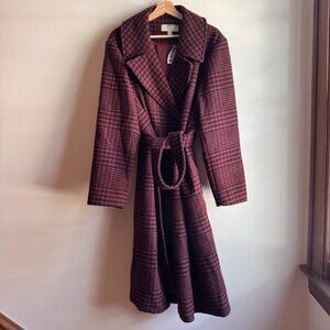 Anne Klein Women's Burgundy & Black Wool Blend Size 2X NWT Fall Trench Pea Coat